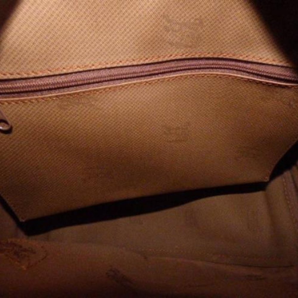 Burberry Vintage Camel Leather Nova Check Plaid Fabric Satchel - Picture 4 of 8